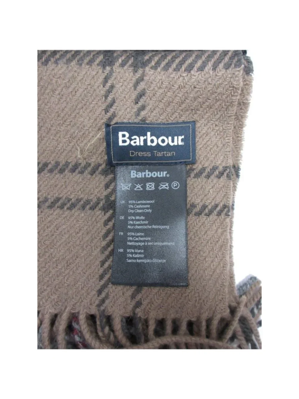 Barbour Scarf OS Lambswool Cashmere Dress Tartan Plaid Fringe NEW